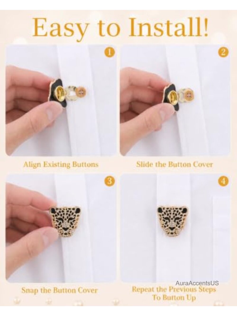 6 Detachable Button Covers for Blouses, Dresses, Coats, Scarves - No Sew - Picture 3 of 5